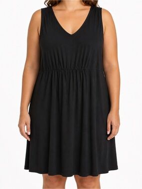 Tommy Bahama Black Sleeveless V-Neck Jersey Midi Dress XL Soft Stretch